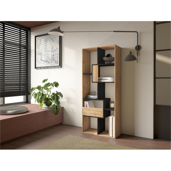 Bibliothèque étagère murale 162x67x31 cm avec rangement chêne noir, design industriel sombre pour salon et bureau modern 2